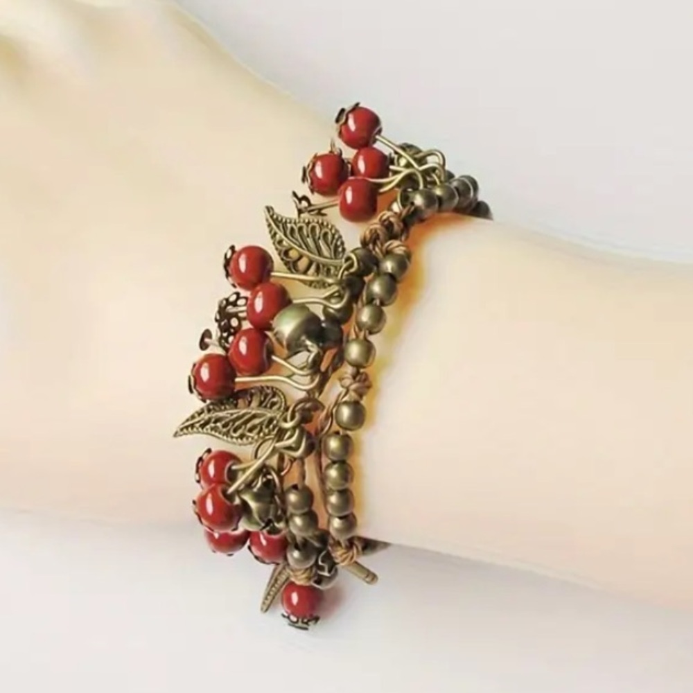 Leaves & Berries Rustic Dangle Bracelet